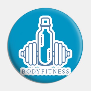 Gym Exercise Dumbbell with Water Bottle Sticker vector icon illustration. Gym fitness icon design concept. Dumbbell for training body muscles sticker design logo. Pin