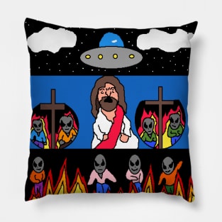 pixel art Jesus Christ with true aliens Pillow