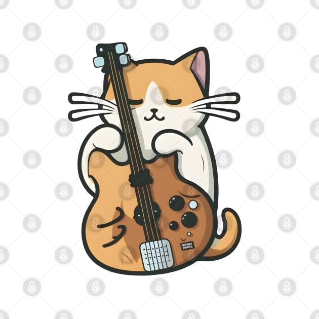 Cat Holding Bass Guitar by Artifyio