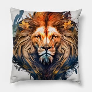 Lion Portrait Animal Painting Wildlife Outdoors Adventure Pillow