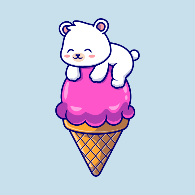 Cute Polar Bear On Ice Cream Cone Cartoon by Catalyst Labs