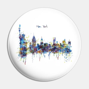 New York Watercolor Skyline Pin