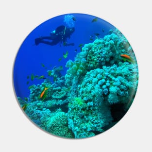 Coral reef and scuba diver Pin