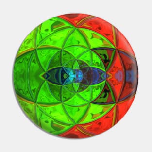 Mosaic Kaleidoscope Flower Green Red and Blue Pin