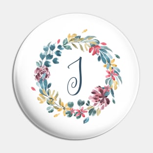 Floral Monogram J Colorful Full Blooms Pin