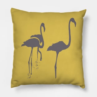 Minimalistic Three Flamingos Grey Silhouette Pillow