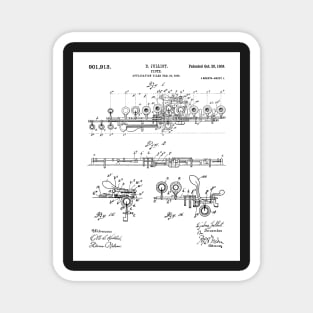 Flute Patent - Musician Art - Black And White Magnet