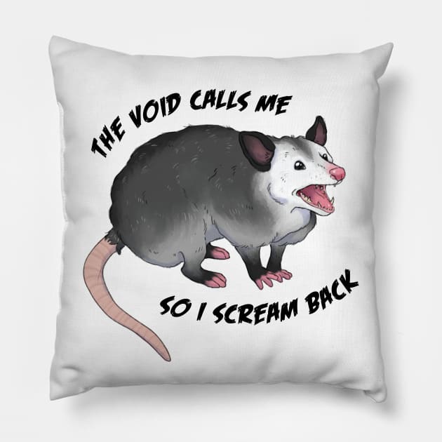 Opossum Screaming into the Void Pillow by E. Leary Art