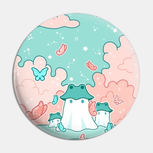 Three ghosts in frog hats in a butterfly field Pin