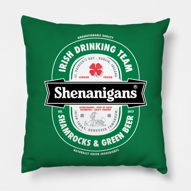 Saint Patrick's Day Shenanigans Beer Label Pillow by vo_maria