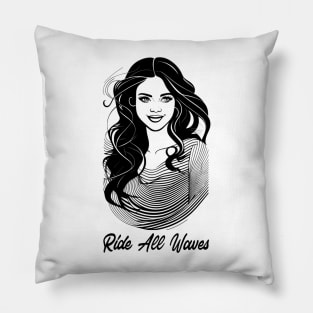 ride all waves, surfer girl, surf vibes, v2 Pillow