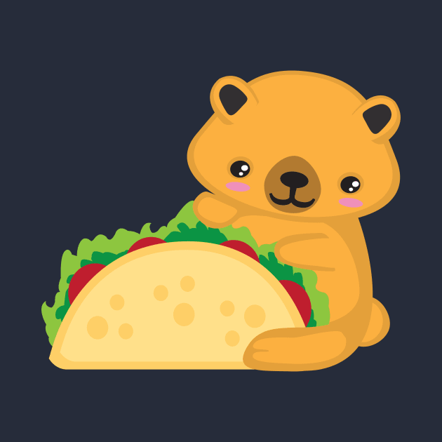 Cute Kawaii Bear with a Taco Kid Design by Uncle Fred Design