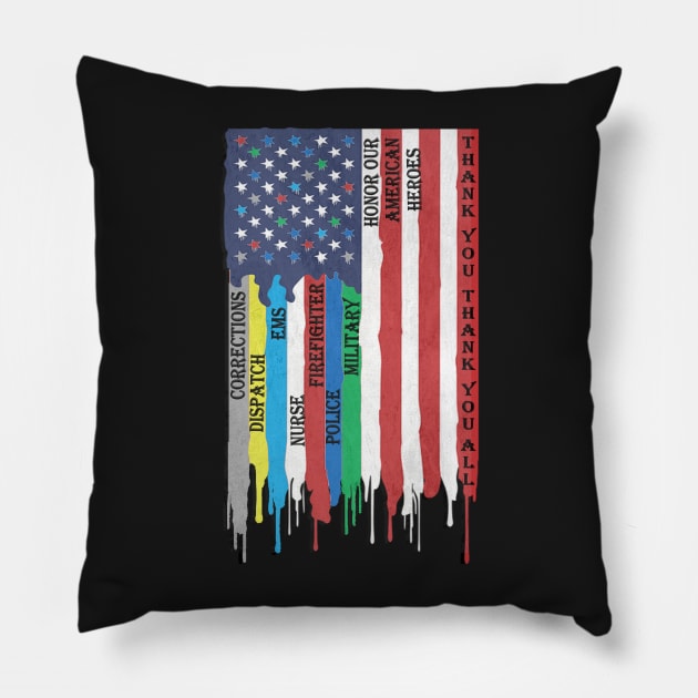 First Responders Thin Line Support Gifts: American Flag with Thin Line Design Pillow by tamdevo1