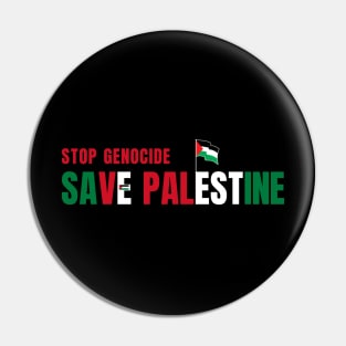 Stop Genocide Save Palestine Flag Text Pin