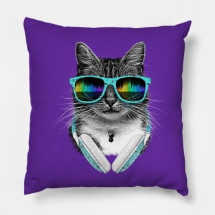 Cute cool cat Wearing Headphones and Sunglasses Pillow