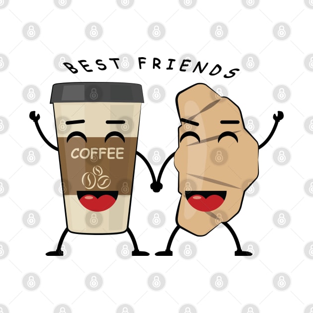 Best Friends - Croissant And Coffee - Funny Illustration by DesignWood Atelier