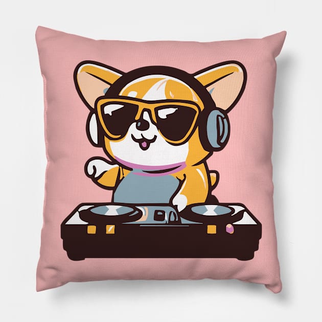 Cute Corgi plays Dj Music Funny Dog kawaii Pillow by Kawaii Bomb