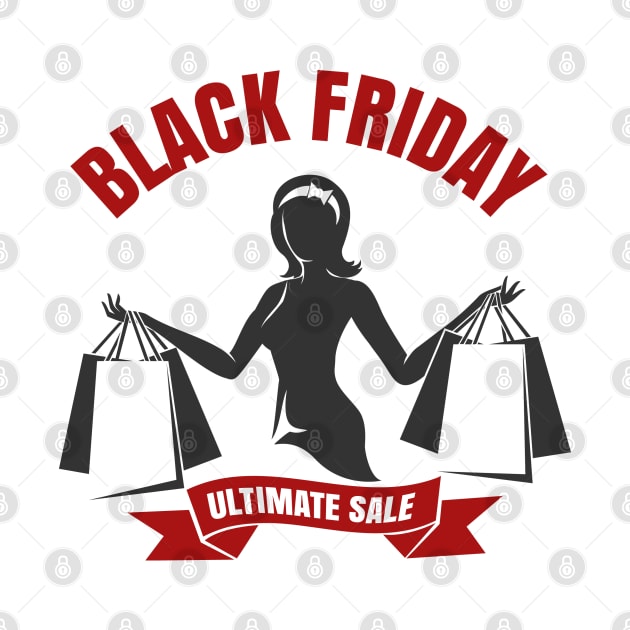 Black Friday Sale Emblem with shopping woman by devaleta