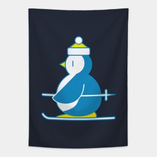 Little Blue Penguin Skiing Tapestry