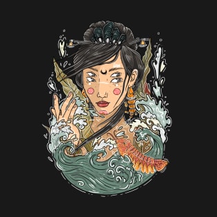 A girl with four eyes emerges from the abyss of the sea T-Shirt