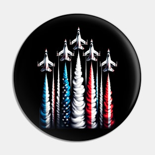 Retro Fighter Jet Airplane American Flag Heart 4th Of July men Pin