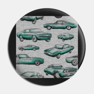 Muscle Cars- teal on grey Pin