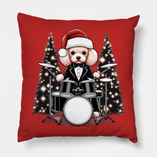 Poodle Playing Drums Christmas Pillow