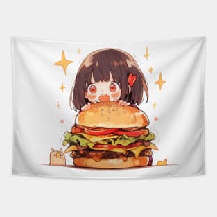 Burger Lover Girl Original Illustration art graphic Tapestry