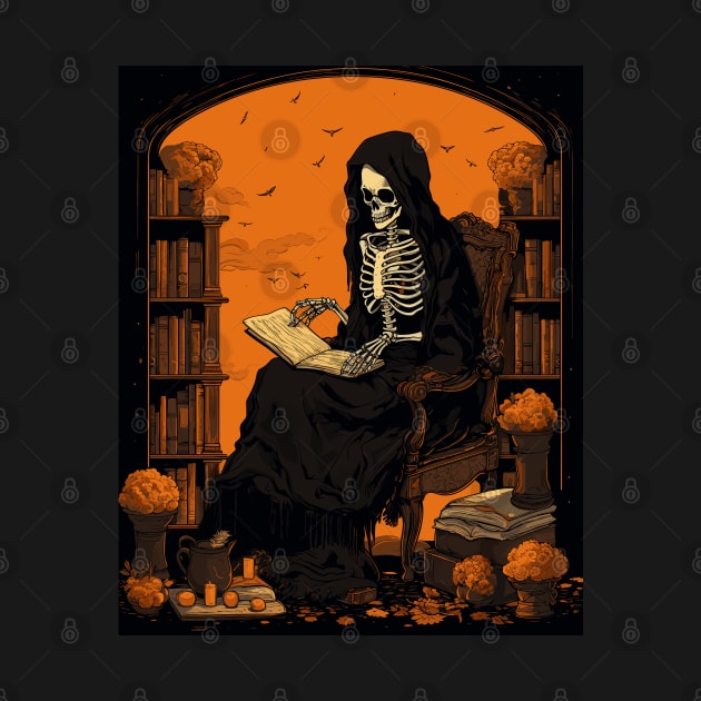 Halloween Reader Librarian Skeleton Reader Bookish by RetroZin