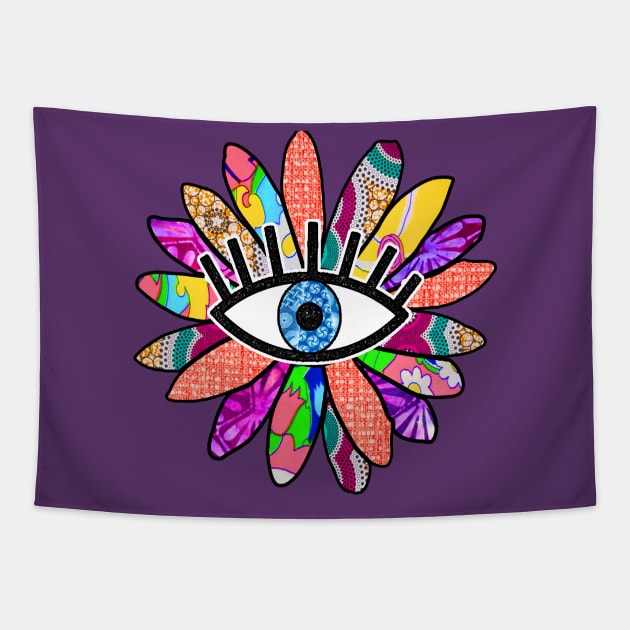 Greek Evil Eye Baby Pink Flower Tapestry by artbyomega