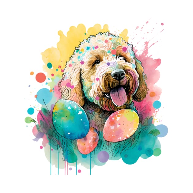 Easter Goldendoodle Spring Flowers Dog Lover Paint Splatter by joannejgg