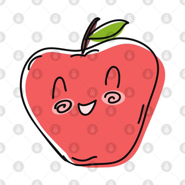 Smiling Apple Cute Drawing by BrightLightArts