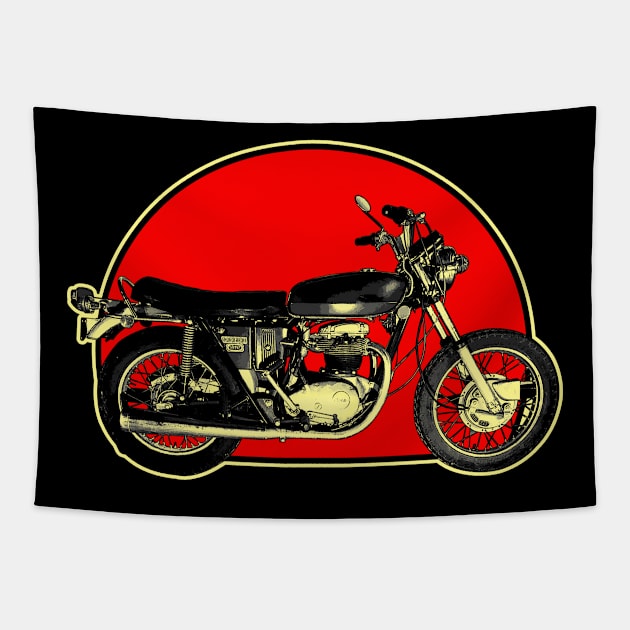 A65 ThunderboltSpitfire 1972 Retro Red Circle Motorcycle Tapestry by Skye Bahringer