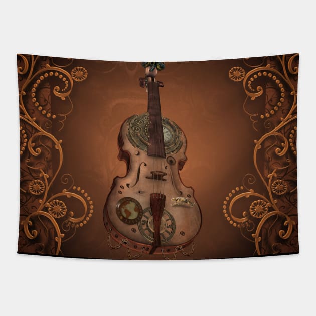 Music, wonderful steampunk violin with clocks, octopus Tapestry by Nicky2342