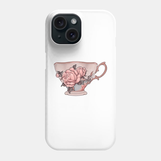 Vintage Tea Cup With Rose Phone Case by Verre