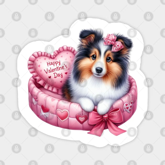 Valentine Shetland Sheepdog in Bed Magnet by Chromatic Fusion Studio