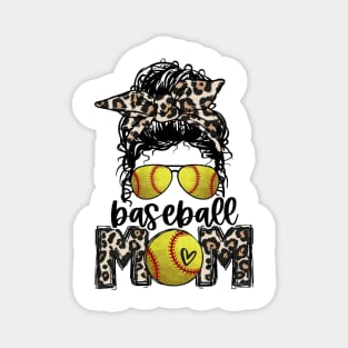 Softball Mom Leopard   Messy Bun Softball Mom Magnet