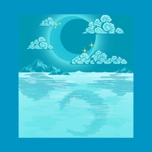 Nighttime Moon and Pixelated Sky T-Shirt