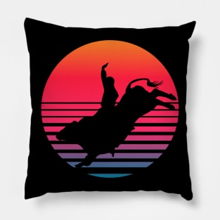 Cowboy Bull Rider retro sunset Pillow