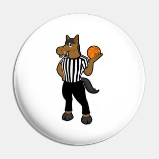 Horse as Referee with Basketball & Whistle Pin