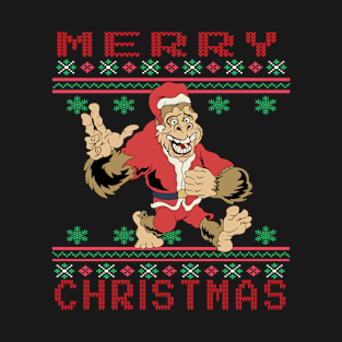 BigFoot Christmas Funny Christmas Santa Hat Wearing Bigfoot Boys Gift T-Shirt