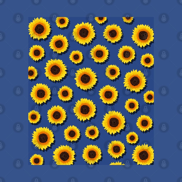 Yellow Sunflowers on Blue Floral Pattern by OneThreeSix