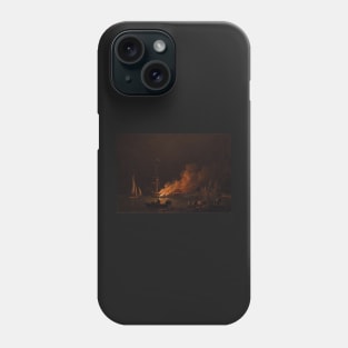 Charles Brooking - Ship on fire at night Phone Case