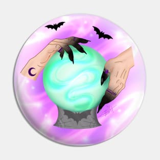 Crystal ball with witch hands Pin