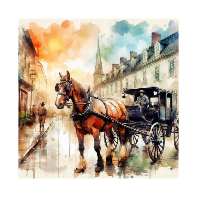 Artist illustration of an idealist town from the horse and buggy days. by WelshDesigns