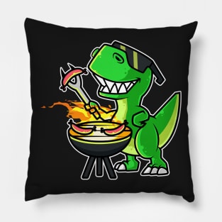 Cool Dinosaur Tyrannosaurus Cooking Sausages Barbecue BBQ graphic Pillow