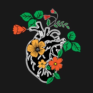 Blooming Flowers Anatomical Heart T-Shirt