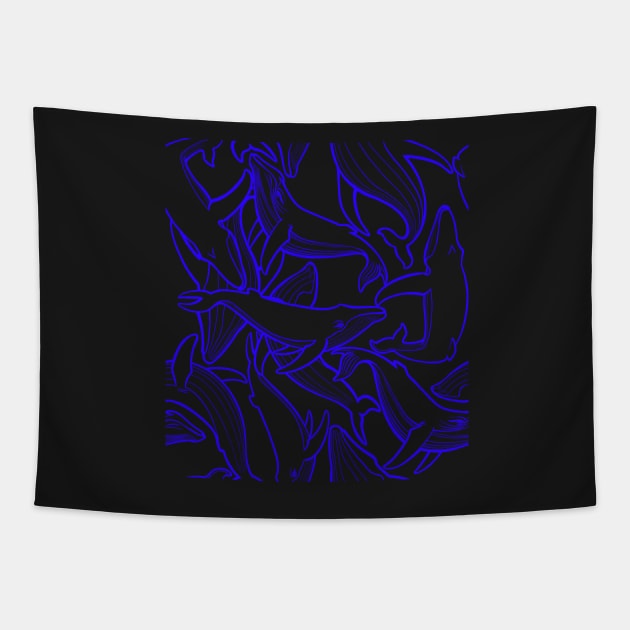 Humpback Whale Blue Linework All Over Print Tapestry by RJKpoyp