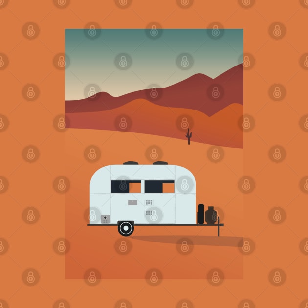 Camper in the Desert at Sunset by lymancreativeco
