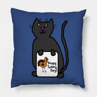 Cute Cat with Thanksgiving Turkey Greetings Pillow